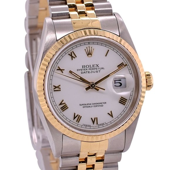Rolex Accessories - ROLEX DATEJUST WHITE ROMAN DIAL 18KY FLUTED TWO-TONE JUBILEE WATCH 36 MM  16233